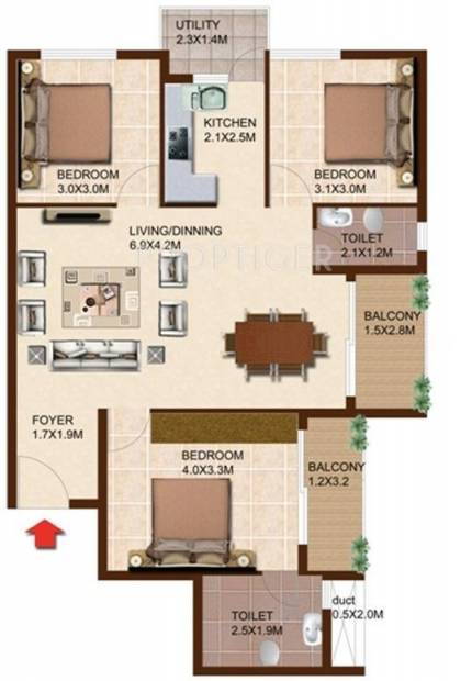 Concorde South Scape (3BHK+2T (1,231 sq ft) 1231 sq ft)