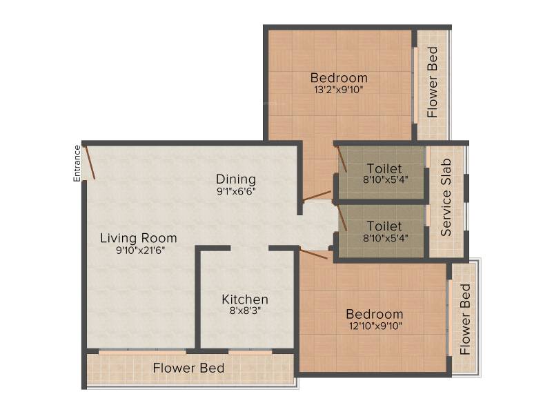 Bholenath Aura Apartment (2BHK+2T (692 sq ft) 692 sq ft)