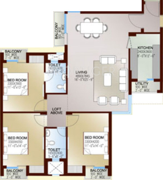 Floor Plan (3BHK+2T (2,015 sq ft) + Study Room 2015 sq ft) Shri Infratech Celebrity Greens Floor Plan (3BHK+2T (2,015 sq ft) + Study Room 2015 sq ft)
