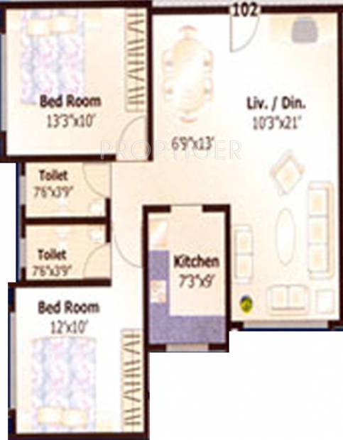 Bholenath Mukti Apartments (2BHK+2T (1,030 sq ft) 1030 sq ft)