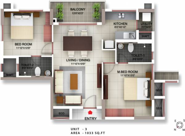 PBEL Daytona (2BHK+2T (1,033 sq ft) 1033 sq ft)