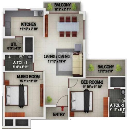 PBEL Matira (2BHK+2T (1,262 sq ft) 1262 sq ft)
