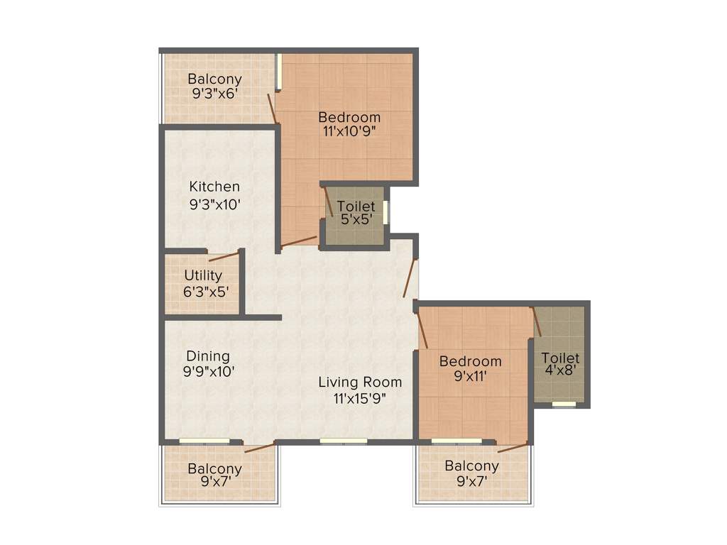 Aarna Blue Malibu (2BHK+2T (1,350 sq ft) 1350 sq ft)