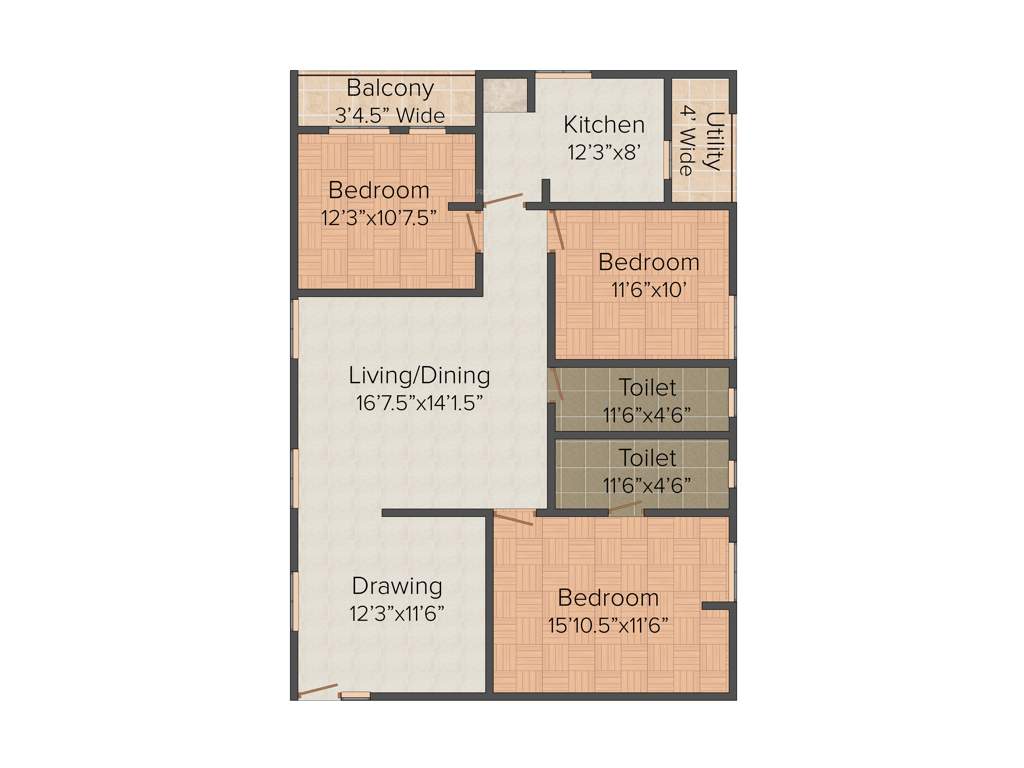 Amulya Amulya Fortune (3BHK+2T (1,500 sq ft) 1500 sq ft)