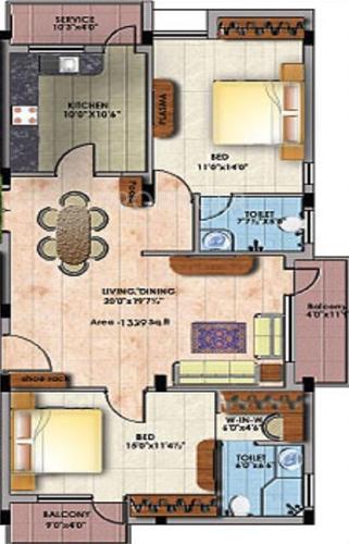 Star Star Crystal (2BHK+2T (1,339 sq ft)   Pooja Room 1339 sq ft)