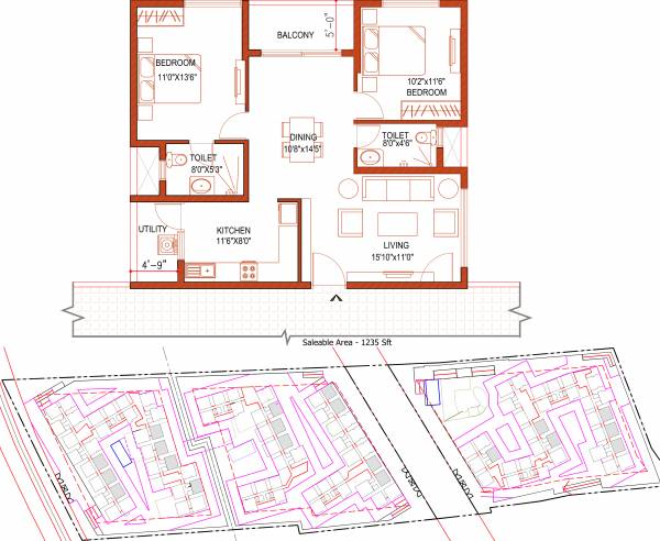 Ramky One Kosmos (2BHK+2T (1,235 sq ft) 1235 sq ft)