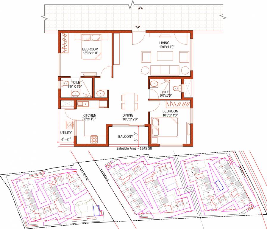 Ramky One Kosmos (2BHK+2T (1,245 sq ft) 1245 sq ft)