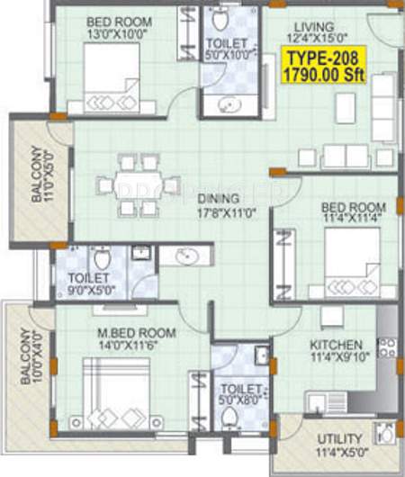 Mahaveer Fair Oaks (3BHK+3T (1,790 sq ft) 1790 sq ft)