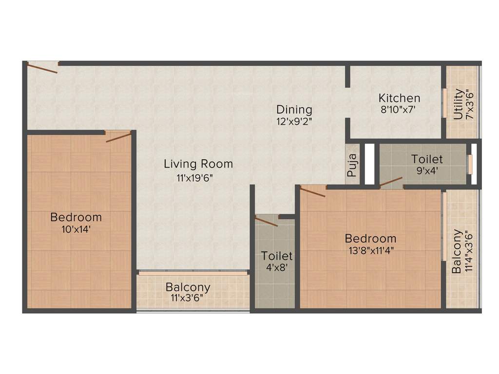 Aaradhana SR Brindavana (2BHK+2T (1,260 sq ft) 1260 sq ft)