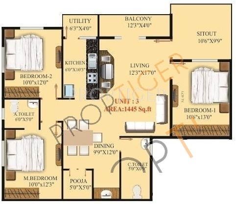 Vesta Ramya Residency (3BHK+2T (1,470 sq ft)   Pooja Room 1470 sq ft)