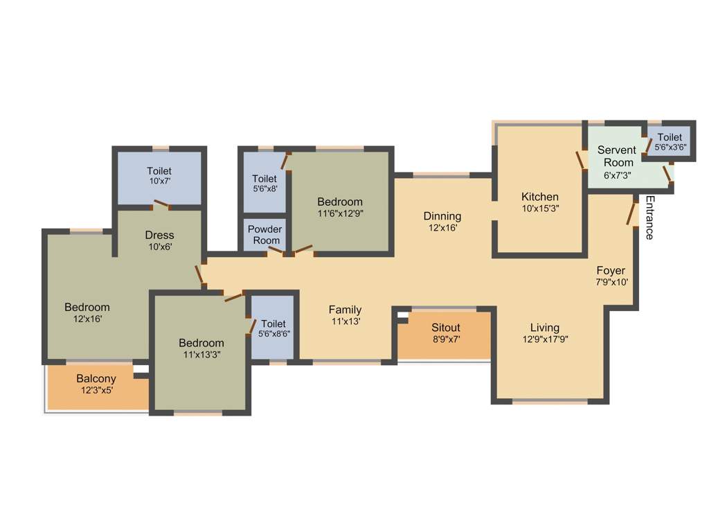 Prestige Lakeside Habitat (3BHK+4T (2,485 sq ft) + Servant Room 2485 sq ft)