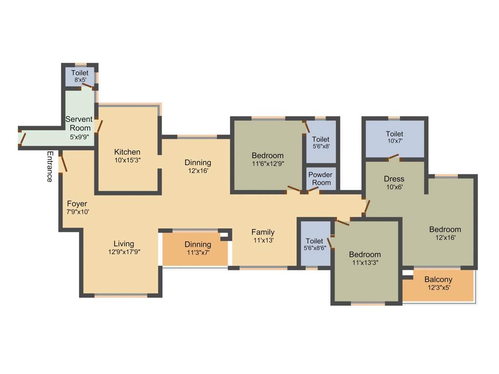 Prestige Lakeside Habitat (3BHK+4T (2,538 sq ft) + Servant Room 2538 sq ft)
