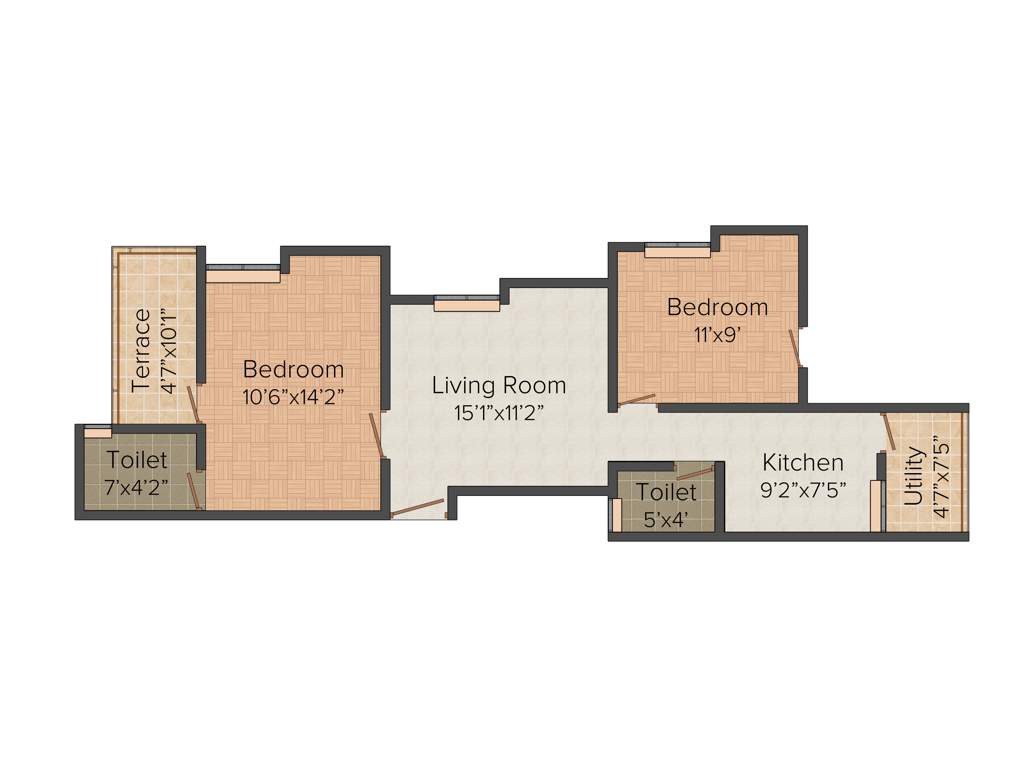 JD Green Paradise (2BHK+2T (875 sq ft) 875 sq ft)