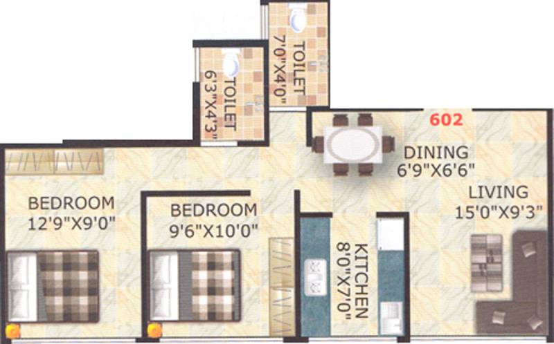 Oasis Pride (2BHK+2T (970 sq ft) 970 sq ft)