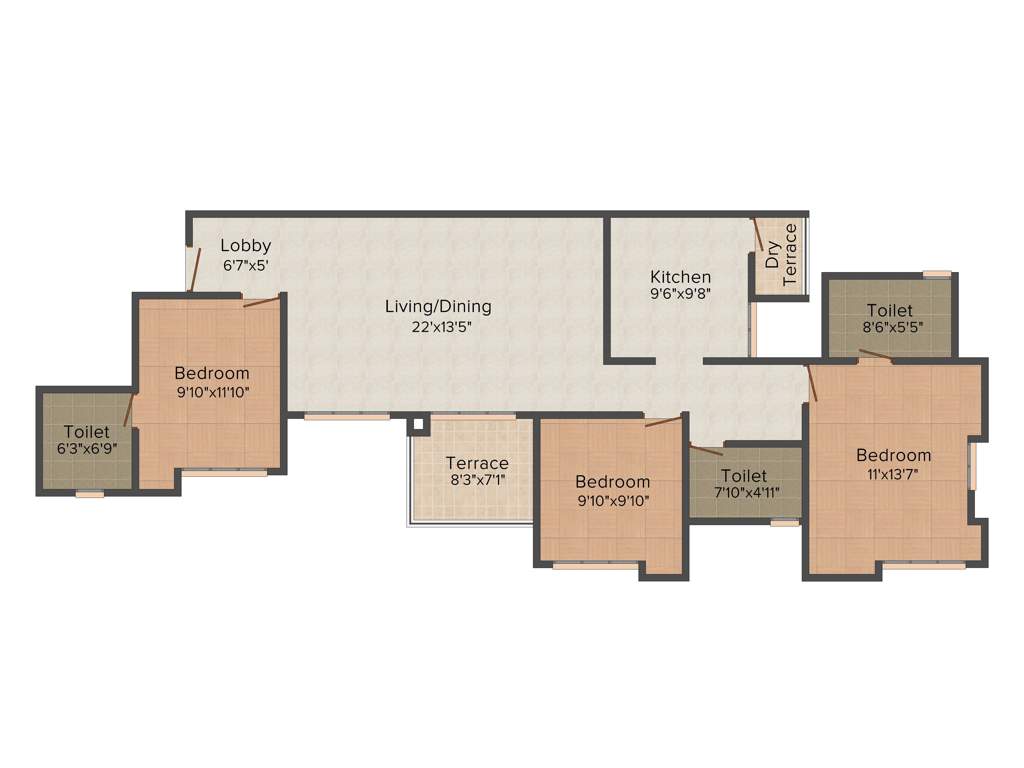 Vasudha Parnika (3BHK+3T (1,404 sq ft) 1404 sq ft)