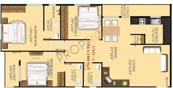 Vesta Ramya Residency (3BHK+3T (1,460 sq ft)   Pooja Room 1460 sq ft)