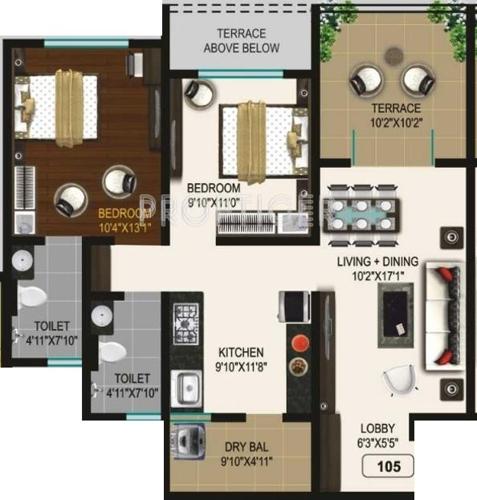 Goel Ganga Glitz (2BHK+2T (992 sq ft) 992 sq ft)