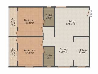 AR SM Signature (2BHK+2T (1,075 sq ft) 1075 sq ft)