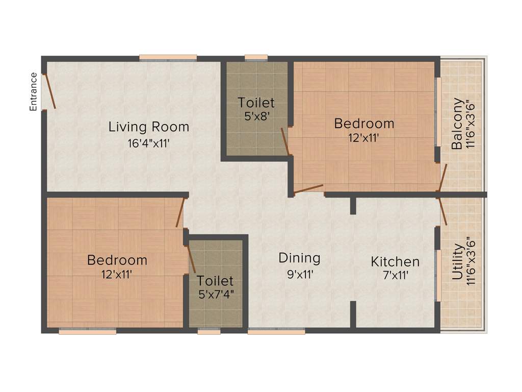 AR SM Signature (2BHK+2T (1,123 sq ft) 1123 sq ft)