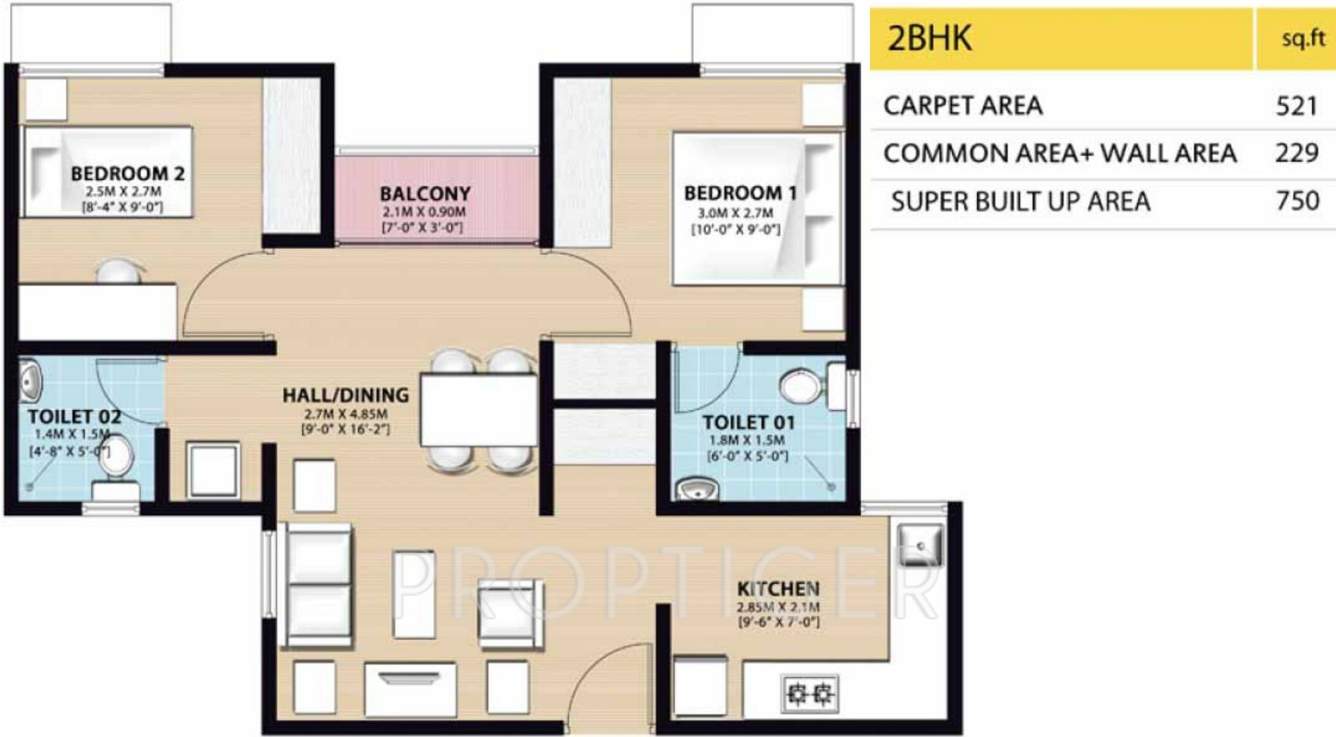 VBHC Palmhaven I (2BHK+2T (750 sq ft) 750 sq ft)
