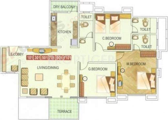 Amar Ornate (3BHK+3T (1,485 sq ft) 1485 sq ft)
