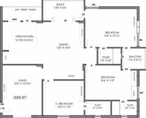 Elite Blossom Heights (3BHK+3T (2,000 sq ft) + Study Room 2000 sq ft)