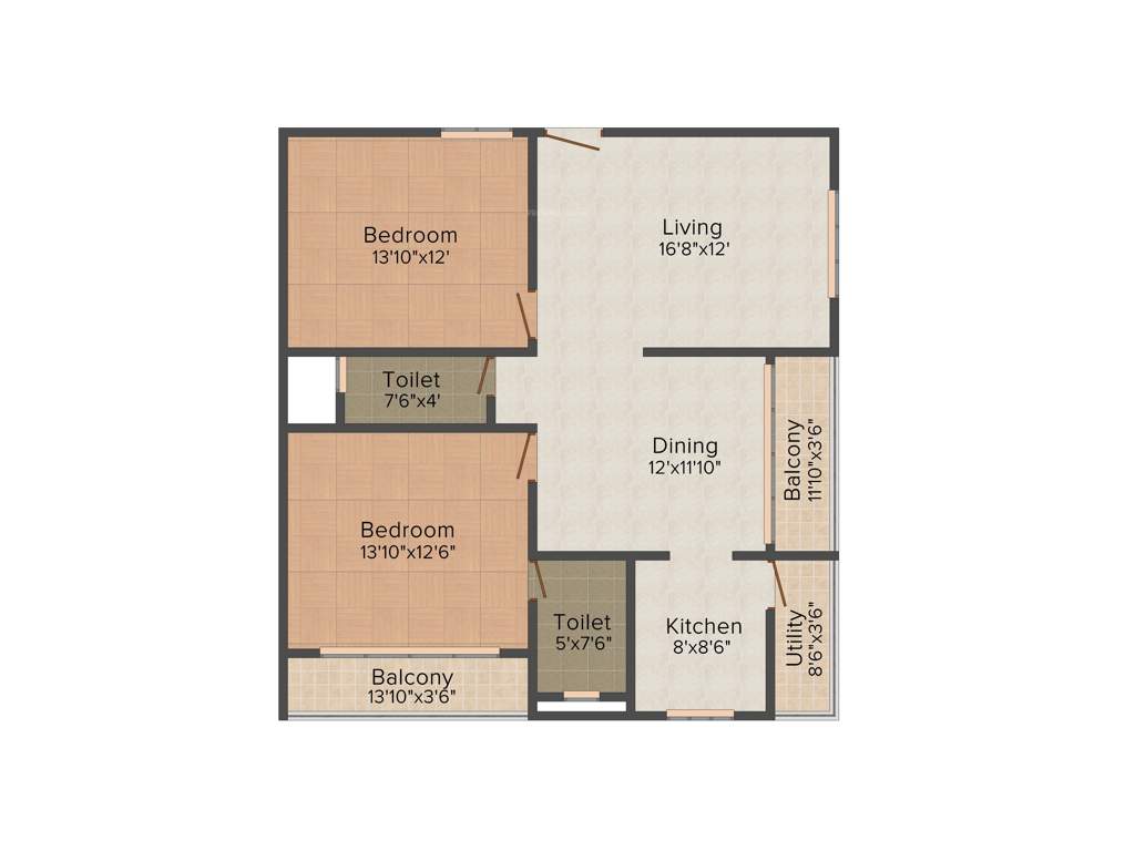 Aaradhana SR Brindavana (2BHK+2T (1,266 sq ft) 1266 sq ft)