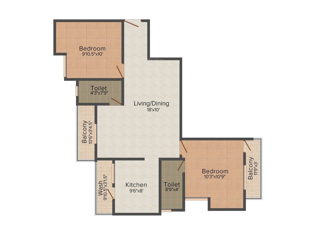 Dakshin Dhara (2BHK+2T (1,045 sq ft) 1045 sq ft)