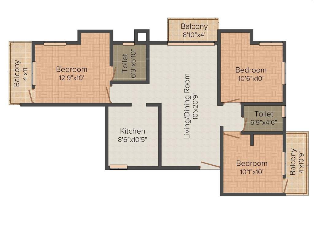 Dakshin Damann (3BHK+2T (1,225 sq ft) 1225 sq ft)