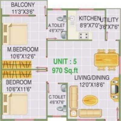 Ashirwadh Classic (2BHK+2T (970 sq ft) 970 sq ft)