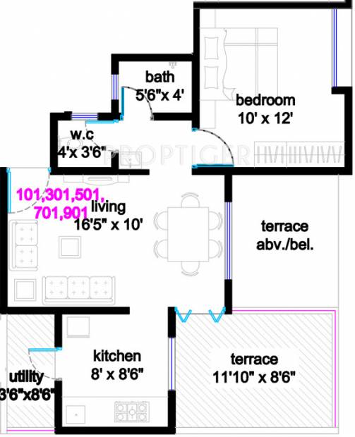 Green Aqua Blue (1BHK+1T (725 sq ft) 725 sq ft)