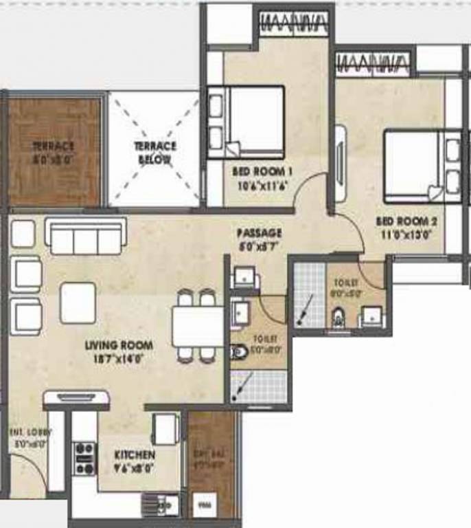 Malpani Saffron (2BHK+2T (1,153 sq ft) 1153 sq ft)