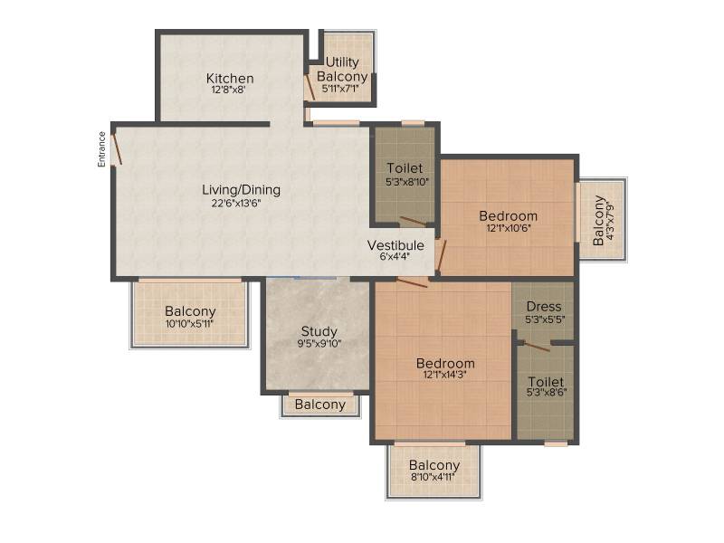 Vatika Tranquil Heights (2BHK+2T (1,635 sq ft) + Study Room 1635 sq ft)