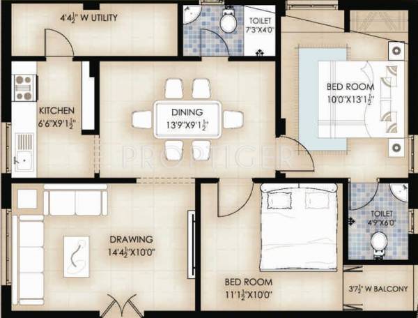 VINTCS Nerella Residency (2BHK+2T (990 sq ft) 990 sq ft)
