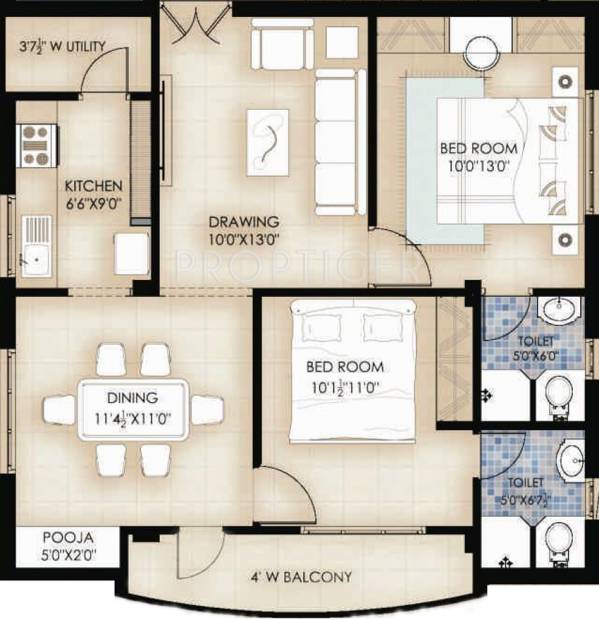 VINTCS Nerella Residency (2BHK+2T (1,010 sq ft)   Pooja Room 1010 sq ft)