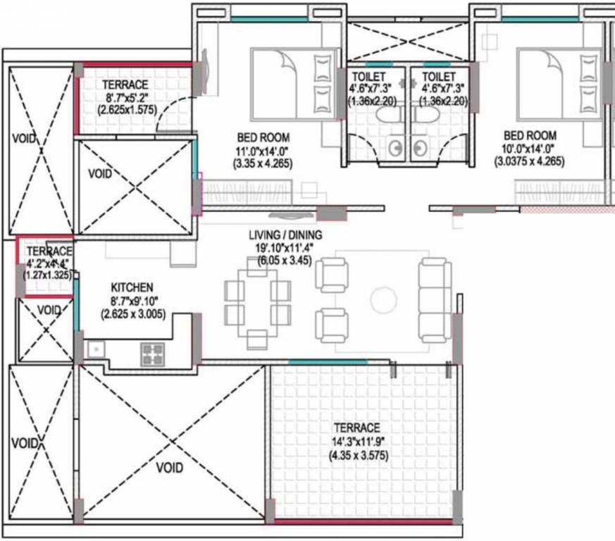 Angal Group Adora Residence (2BHK+2T (1,200 sq ft) 1200 sq ft)