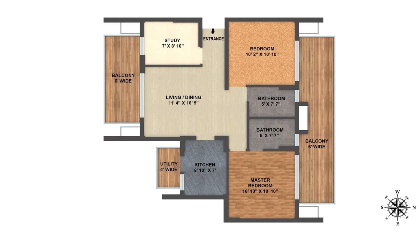 ILD Arete (2BHK+2T (1,325 sq ft)   Study Room 1325 sq ft)