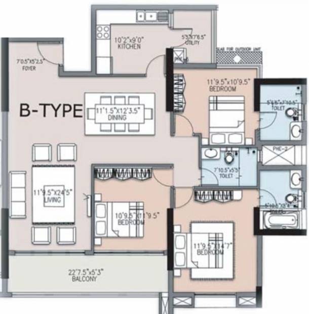 Purva Grandbay (3BHK+3T (1,892 sq ft) 1892 sq ft)