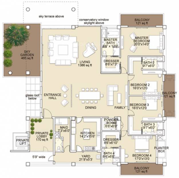 G Corp Group Sky Gardens (4BHK+4T (6,200 sq ft)   Servant Room 6200 sq ft)