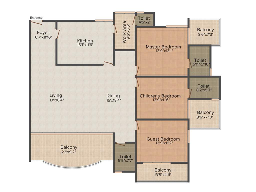 Purva Oceana (3BHK+3T (2,536 sq ft) + Servant Room 2536 sq ft)