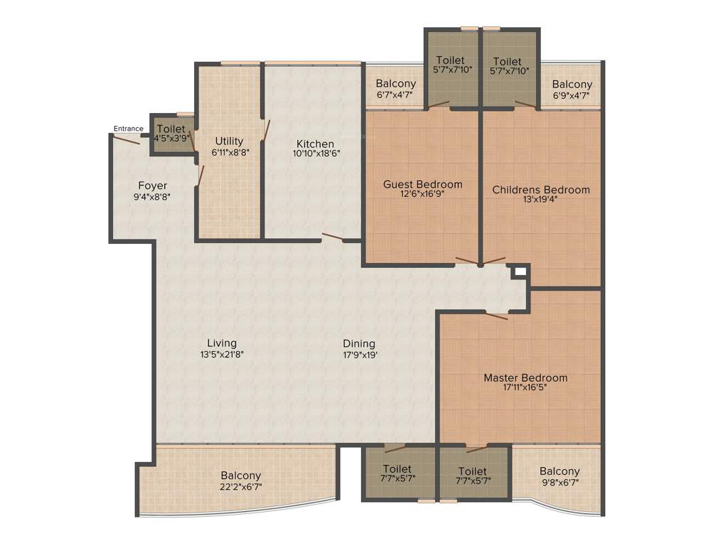 Purva Oceana (3BHK+3T (3,092 sq ft) + Servant Room 3092 sq ft)