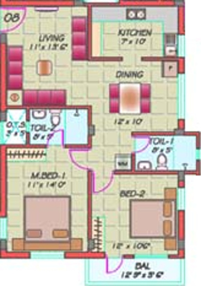 Raba Rockville (2BHK+2T (985 sq ft) 985 sq ft)