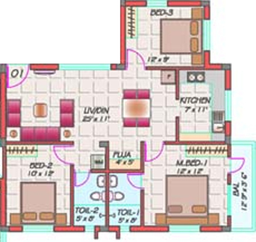 Raba Rockville (3BHK+2T (1,110 sq ft)   Pooja Room 1110 sq ft)