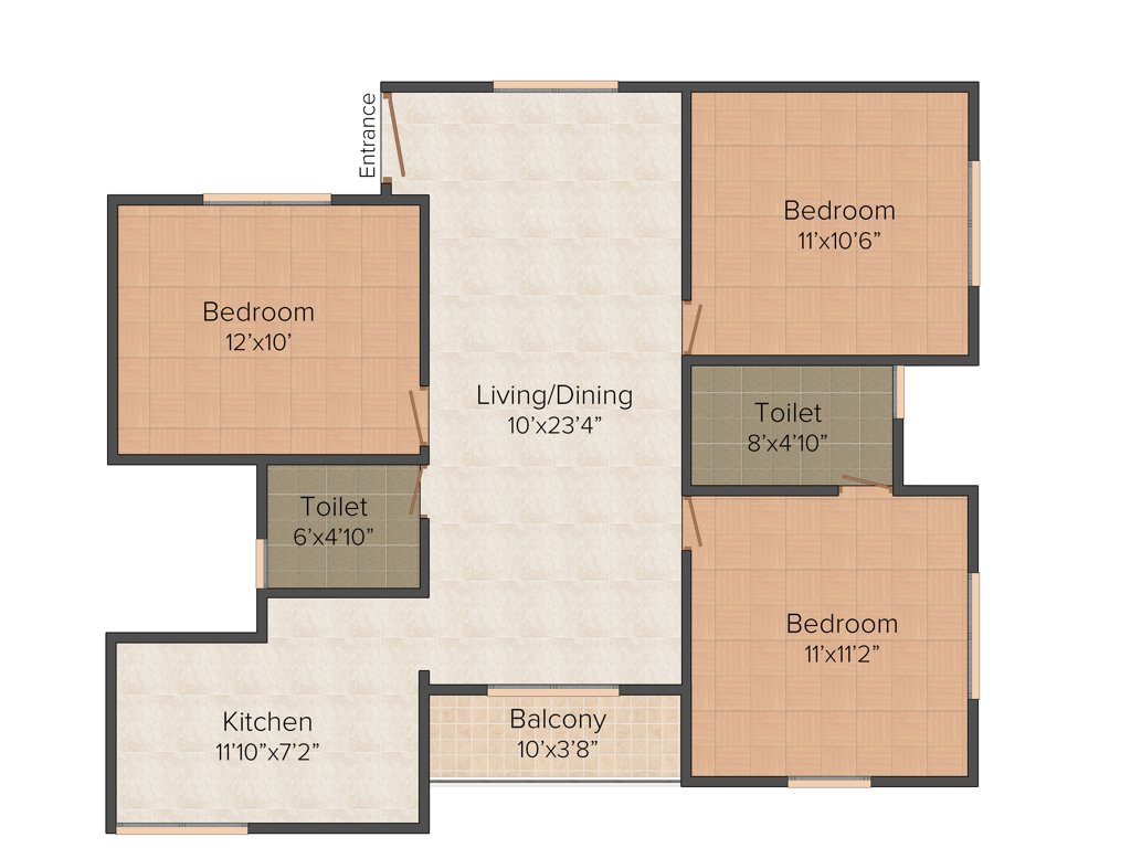 Confident Orion (3BHK+2T (1,090 sq ft) 1090 sq ft)