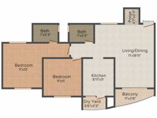 Confident Atria III (2BHK+2T (1,167 sq ft) + Pooja Room 1167 sq ft)