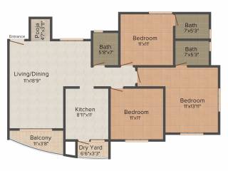 Confident Atria III (3BHK+3T (1,398 sq ft) + Pooja Room 1398 sq ft)