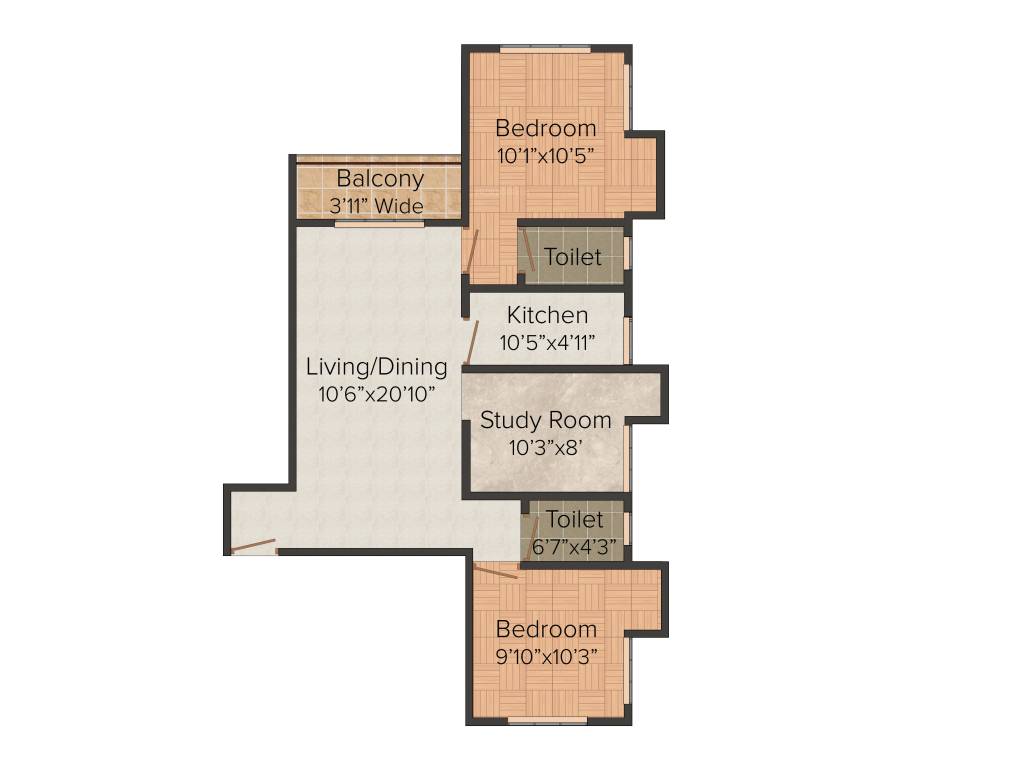 Daffodil Waterfront (2BHK+2T (1,137 sq ft)   Study Room 1137 sq ft)