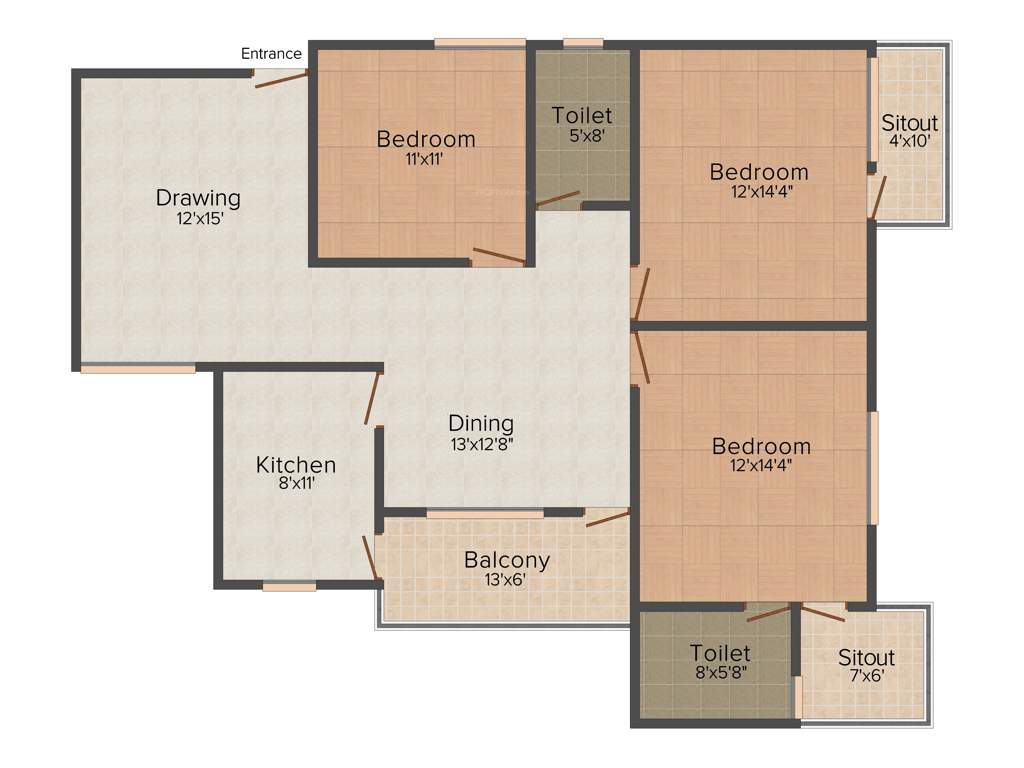 Siddhi Saffron City (3BHK+2T (1,645 sq ft) 1645 sq ft)