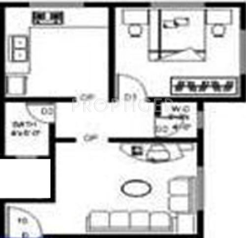 Floor Plan (1BHK+1T) Bhalerao Brothers and Company BlueBell Floor Plan (1BHK+1T)