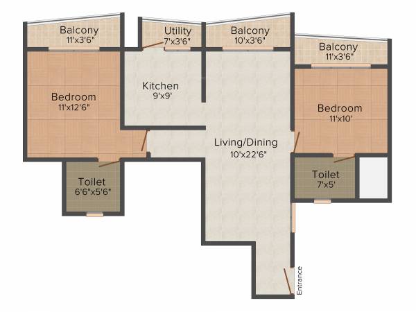 Confident Pride (2BHK+2T (1,116 sq ft) 1116 sq ft) Confident Pride (2BHK+2T (1,116 sq ft) 1116 sq ft)